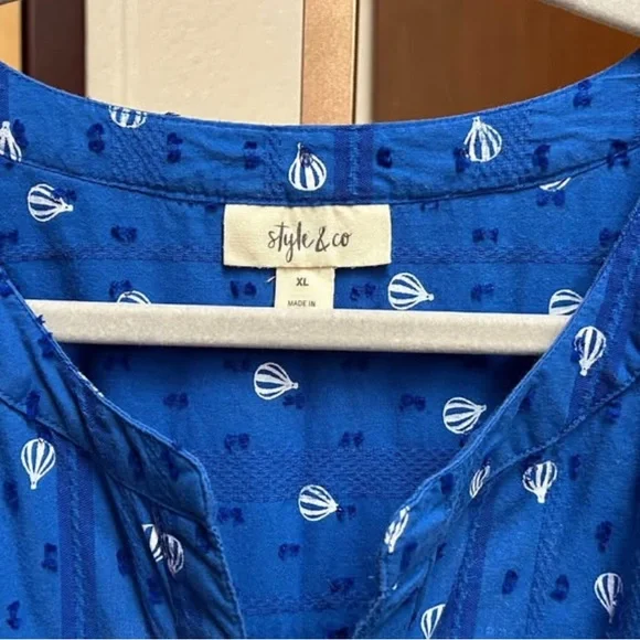 Style & Co. Blue Cuffed Short Sleeve BlouseSize XL - Picture 3 of 4